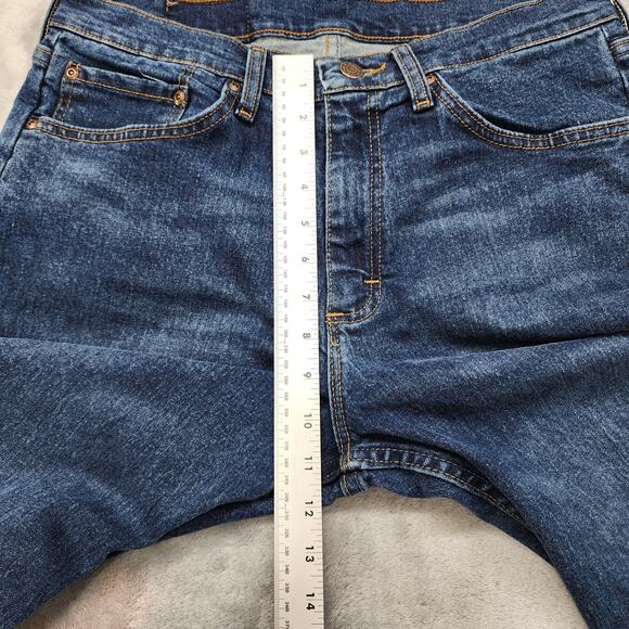 Wrangler Jeans Mens 32X32 Blue Dark Wash Relaxed Fit Straight Leg Stretch Denim - Picture 9 of 12